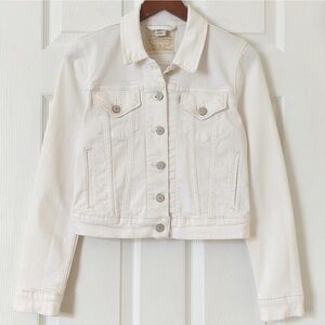 Levi's Classic Long Sleeve Cropped Denim Jean Trucker Jacket Ivory Small